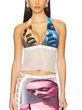 Artistic Print Halter Tank Top in Multi